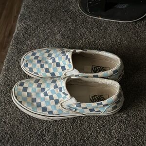 Vans Limited Edition Blue & White Checkered Slip-Ons: Size 8 Men, 9.5 Women